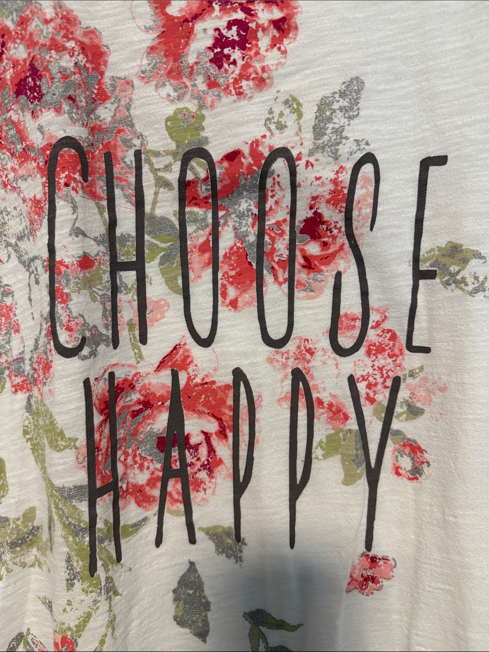 Choose Happy Floral Graphic Tee Women's XL White Short Sleeve Inspirational - Picture 2 of 4